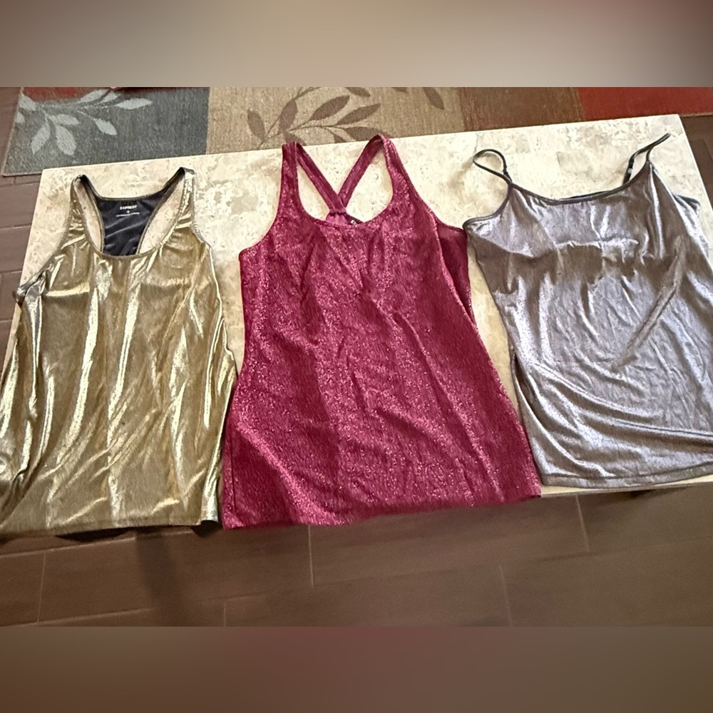Express Shimmering Tank Tops - Burgundy, Gold, bronze/Taupe